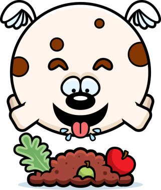 A cartoon illustration of a dog eating. clipart