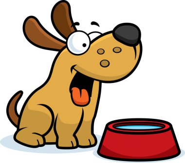 Bir köpek ile bir su kabı çizgi film gösterimi.