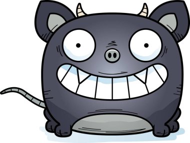 Küçük bir chupacabra mutlu ve gülümseyen bir karikatür çizimi.