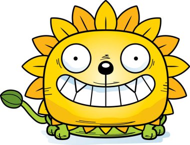 Bir çizgi film illüstrasyon karahindiba aslan mutlu bir ifade ile.