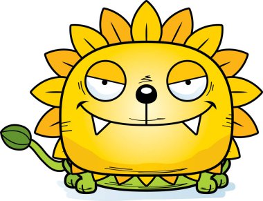 Bir çizgi film illüstrasyon karahindiba aslan muzip bir ifade ile.