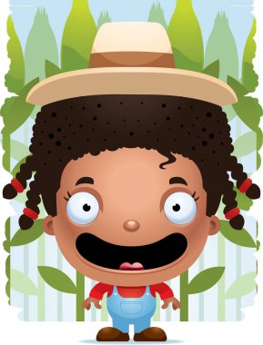 Gülümseyen bir kız çiftçi bir karikatür çizimi.