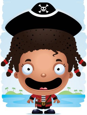 Gülümseyen kız korsan çizgi film gösterimi.