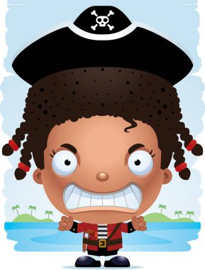 Sinirli bir ifade ile bir kız korsan çizgi film gösterimi.