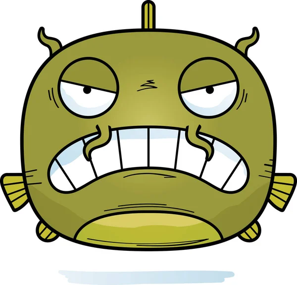 愤怒地看着一条大鲶鱼的卡通插图 — 图库矢量图片