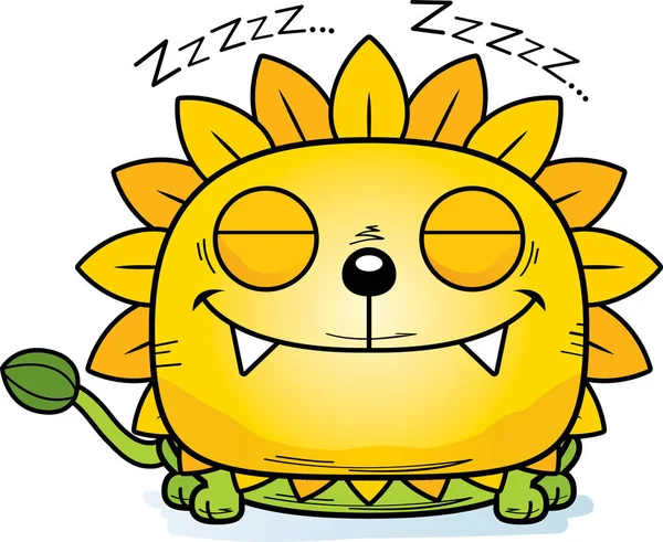 Cartoon Illustration Dandelion Lion Taking Nap — Stock Vector