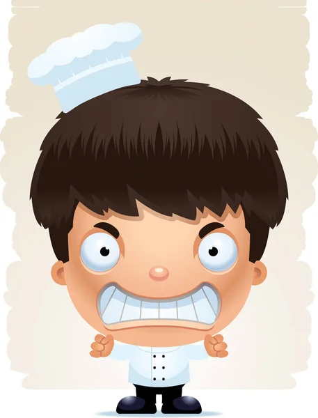 怒っている表情で少年シェフの漫画イラスト — ストックベクタ