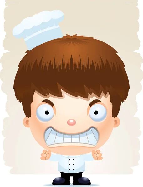 怒っている表情で少年シェフの漫画イラスト — ストックベクタ