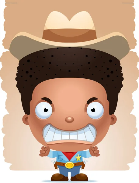 Cartone Animato Illustrazione Ragazzo Cowboy Cercando Arrabbiato — Vettoriale Stock