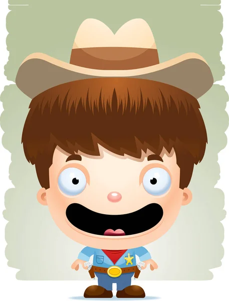 Happy Cartoon Boy Cowboy Standing Smiling — Stock Vector