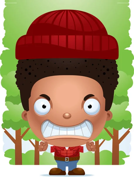 Cartoon Illustration Boy Lumberjack Looking Angry — Stock Vector