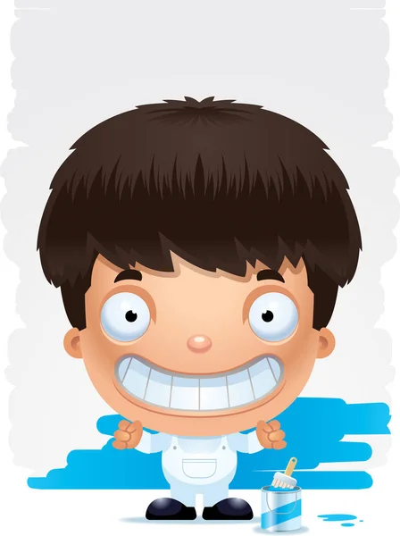Cartoon Illustration Boy Painter Smiling — Stock Vector