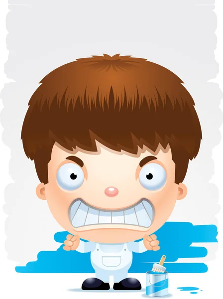 Cartoon Illustration Boy Painter Angry Expression — Stock Vector