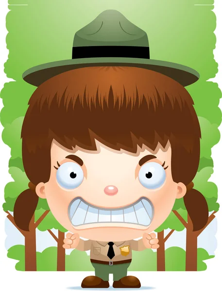 A cartoon illustration of a girl park ranger looking angry.