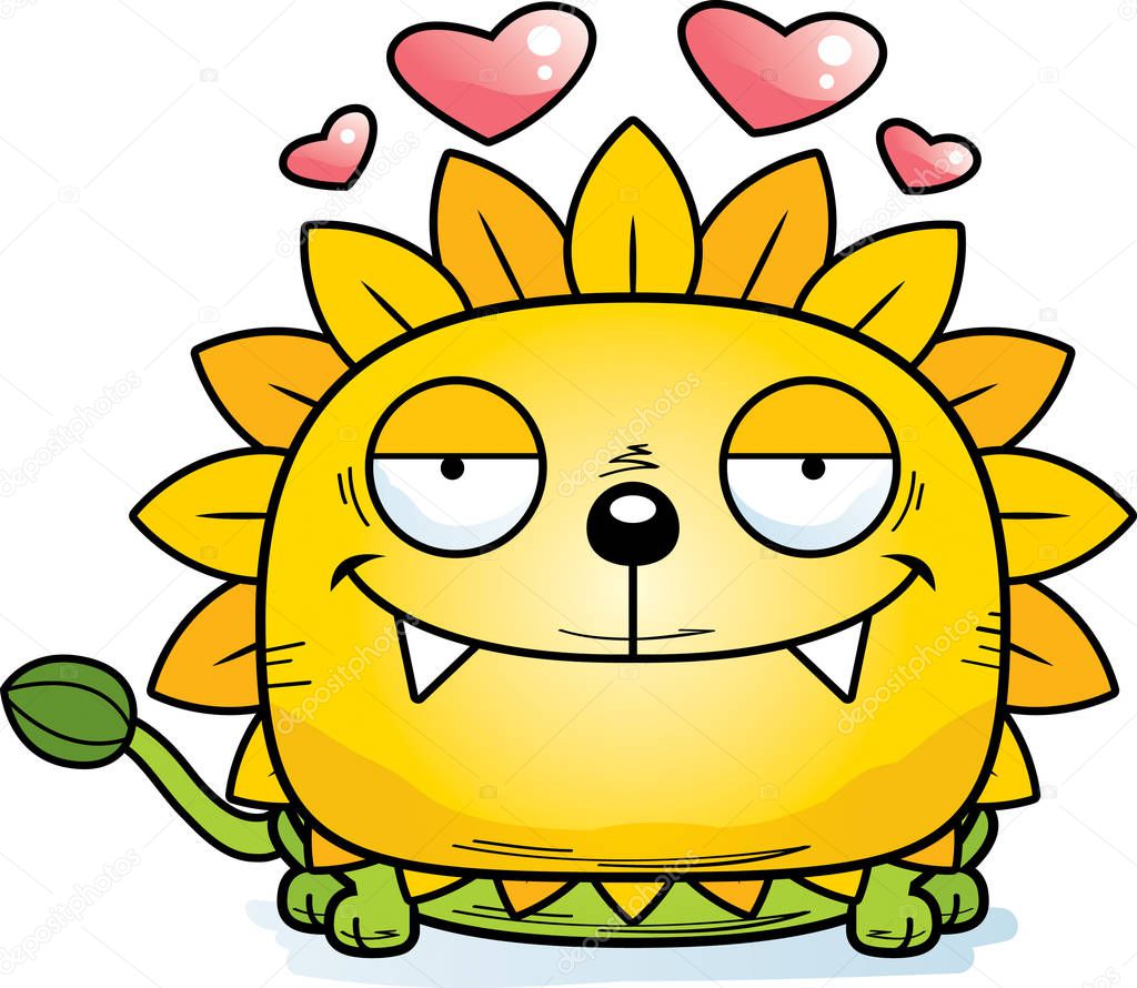 A cartoon illustration of a dandelion lion in love.