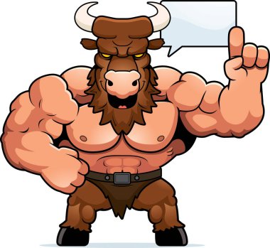 Bir minotaur konuşuyor karikatür çizim.