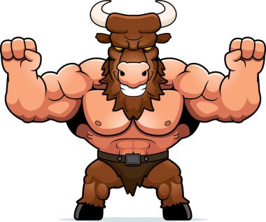 Bir minotor kutlama bir çizgi film illüstrasyon.