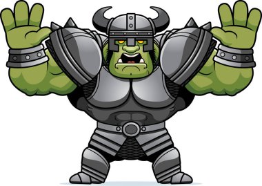 Korkmuş seyir bir ork savaşçı bir karikatür çizimi.