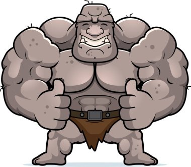 Başparmak yukarıya ile dev bir karikatür çizimi.