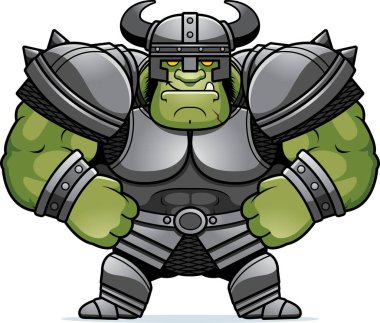 Kendine güvenen arıyorsunuz bir ork savaşçı bir karikatür çizimi.