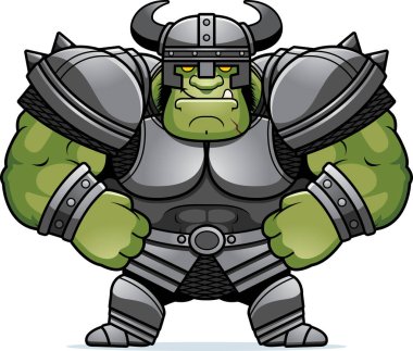A cartoon illustration of an Orc warrior looking confident. clipart