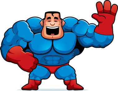 Bir süper kahraman sallayarak bir çizgi film illüstrasyon.