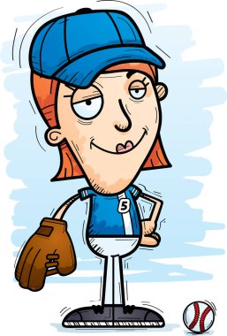 Bir kadın beyzbol oyuncu kendine güvenen isteyen bir karikatür çizimi.