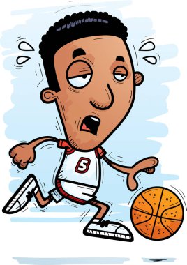 Çalışan ve yorgun görünümlü bir siyah adam basketbol oyuncusu çizgi film gösterimi.