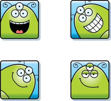 Bir uzaylı mutlu ifadeleri ile bir çizgi film simgesi ayarla.