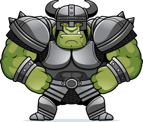 Cartoon Illustration Orc Warrior Looking Confident — Stock Vector