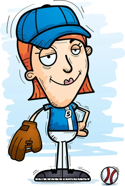 Ilustracja Kreskówka Gracza Baseballu Kobieta Szuka Pewnie — Wektor stockowy
