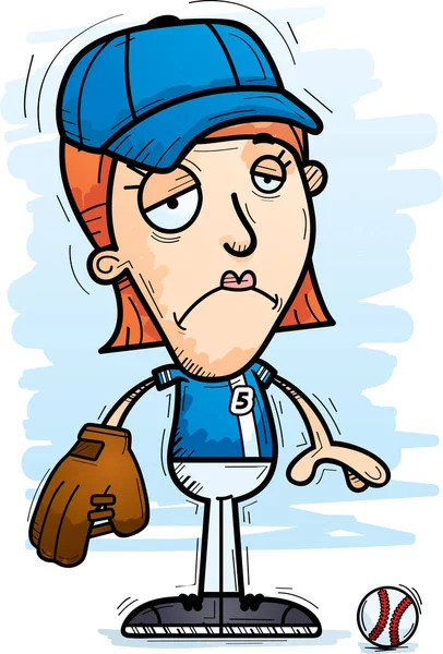 Cartoon Illustration Woman Baseball Player Looking Sad — Stock Vector