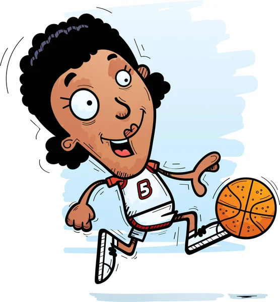 一个黑人女子篮球运动员运行的卡通插图 — 图库矢量图片