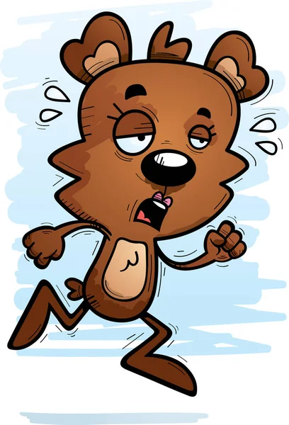 Карикатурная Иллюстрация Бегущей Медведицы Выглядящей Измученной — стоковый вектор