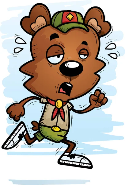 Cartoon Illustration Male Bear Scout Running Looking Exhausted — Stock Vector