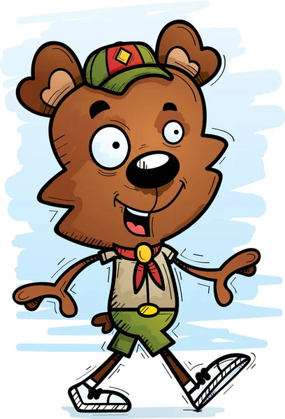Eine Zeichentrickdarstellung Eines Männlichen Bärenpfadfinders Beim Gehen — Stockvektor