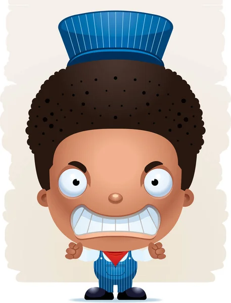 Cartoon Illustration Boy Train Conductor Angry Expression — Stock Vector