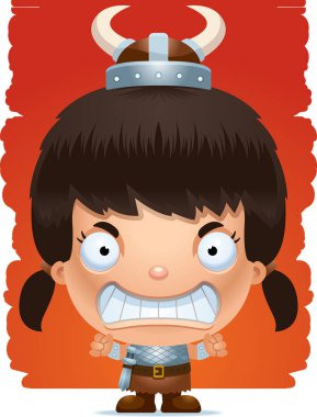 Sinirli bir ifade ile bir kız barbar bir karikatür çizimi.