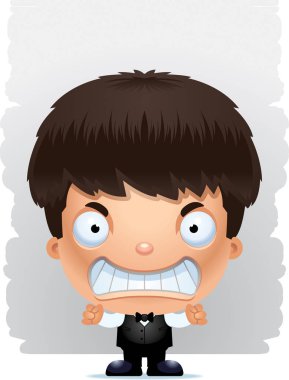 Bir çocuk garson sinirli bir ifade ile çizgi film gösterimi.