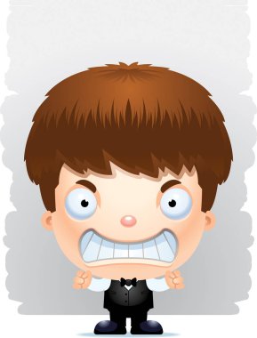 Bir çocuk garson sinirli bir ifade ile çizgi film gösterimi.