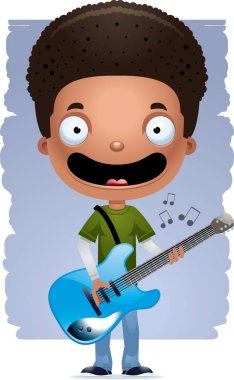 Bir elektro gitar çalmak bir genç çocuk çizgi film gösterimi.