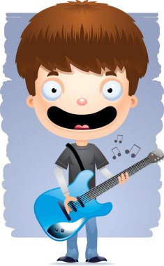 Bir elektro gitar çalmak bir genç çocuk çizgi film gösterimi.
