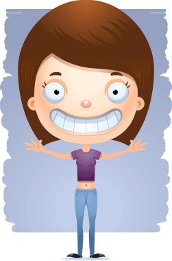 Mutlu görünüyordu bir genç kız çizgi film gösterimi.