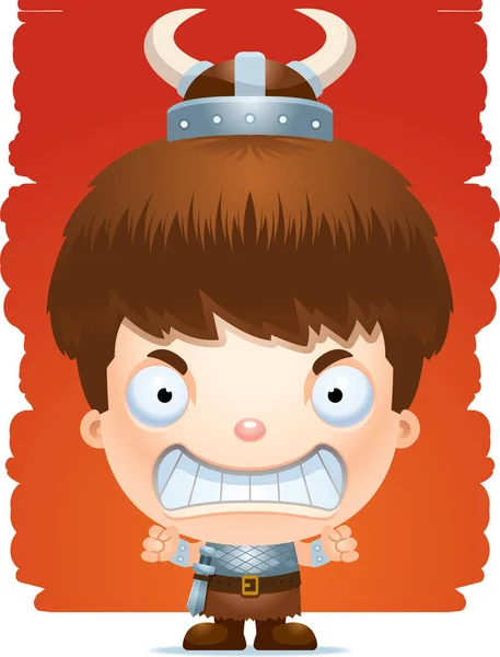 一个有生气的表情的男孩野蛮人的卡通插图 — 图库矢量图片