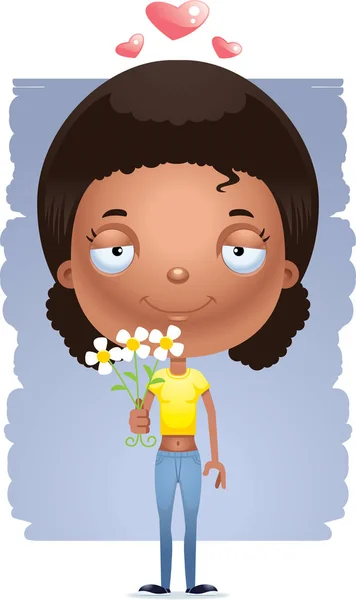 Eine Zeichentrickillustration Eines Teenager Mädchens Mit Blumen — Stockvektor
