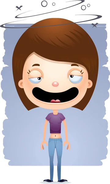 Cartoon Illustration Teenage Girl Looking Drunk — Stock Vector