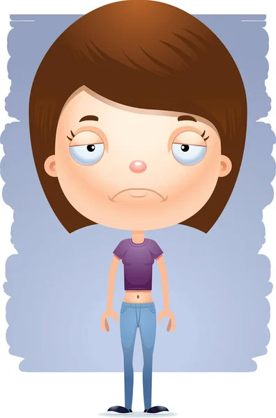 Cartoon Illustration Teenage Girl Looking Sad — Stock Vector