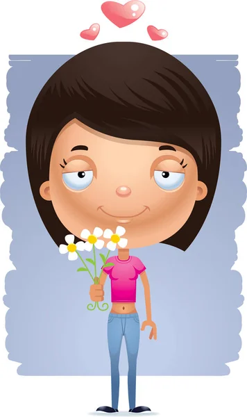 Cartoon Illustration Teenage Girl Flowers — Stock Vector