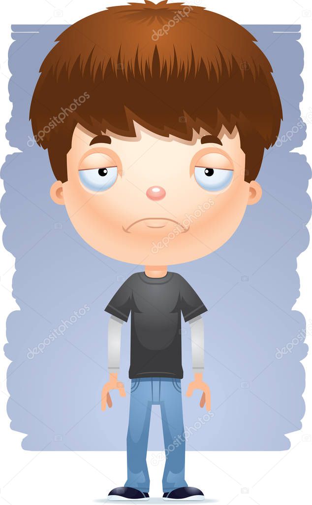 A cartoon illustration of a teenage boy looking sad.