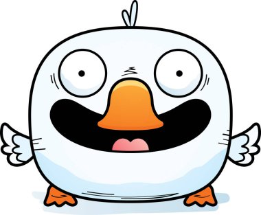 Küçük bir ördek yavrusu mutlu ve gülümseyen bir karikatür çizimi.